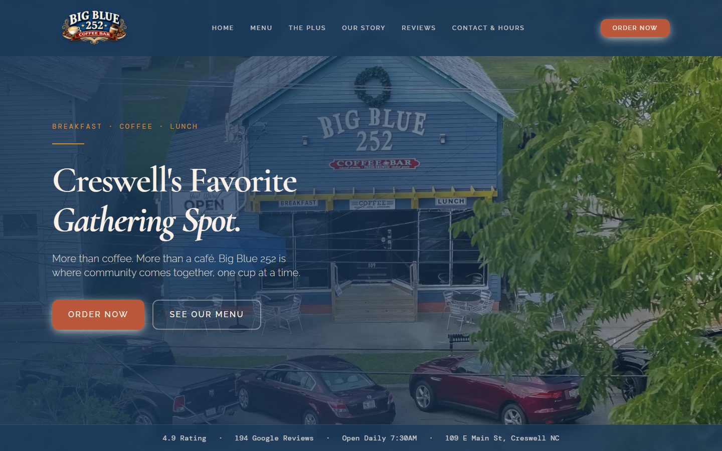 The Big Blue 252 Coffee Bar: Creswell's Community Hub Online website